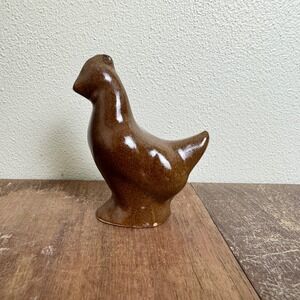 Vintage Brown Ceramic Chicken‎ Figurine Farmhouse Decor Bird Statue